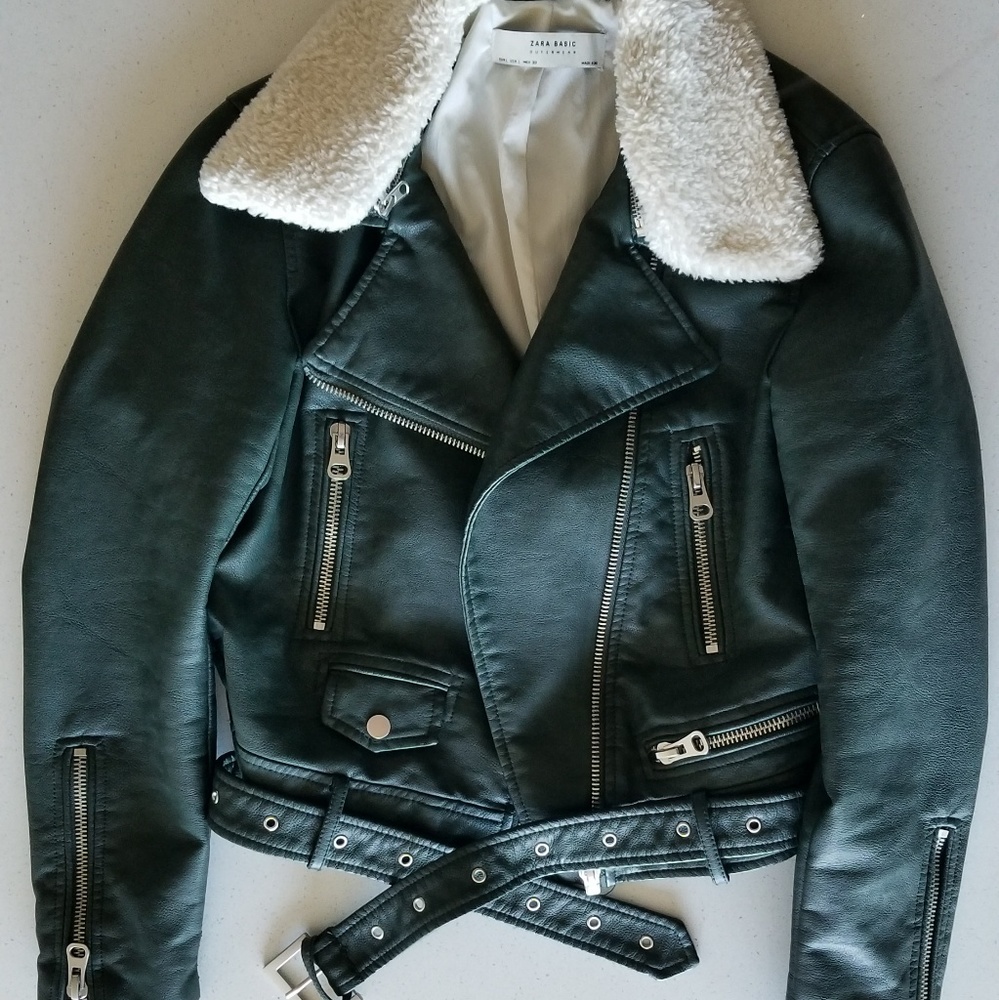 Zara green faux leather jacket